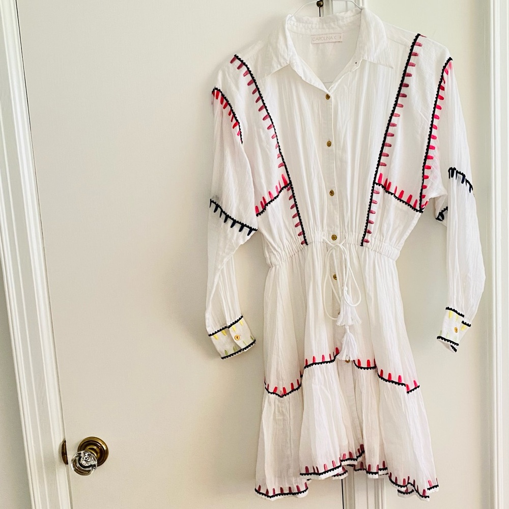 Carolina K small white embroidered shirtdress